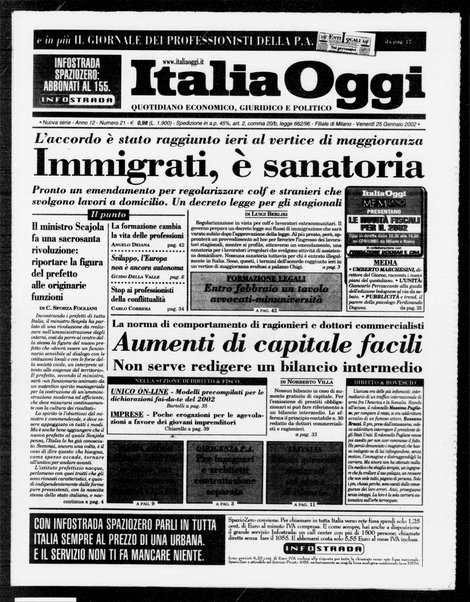 Italia oggi : quotidiano di economia finanza e politica